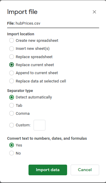 Import options
